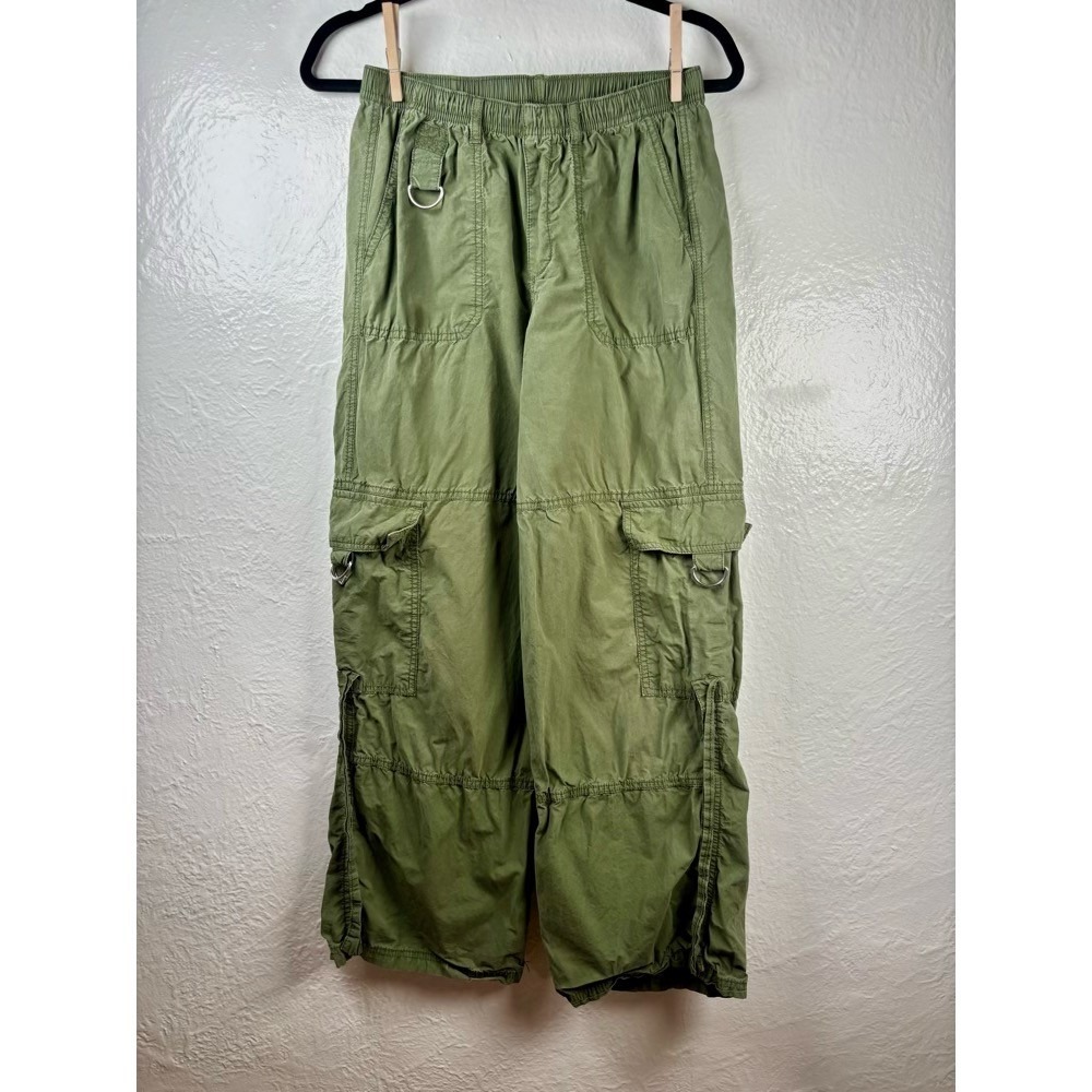 Cargo Pants Olive Green Small Wide Leg Elastic Waist Utility Gorpcore Streetwear